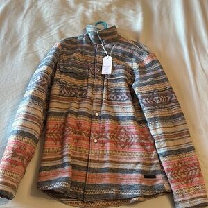 Civil Society Harris Geo Stripe Shirt Jacket In Khaki/ Multi
